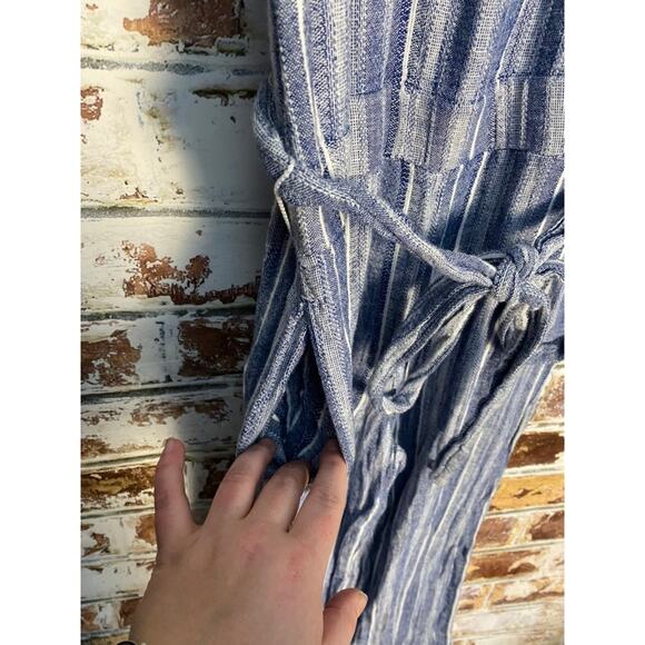Anthropologie Cloth & Stone Striped Linen Coastal Flowing Op[en Back Jumpsuit - Picture 9 of 14